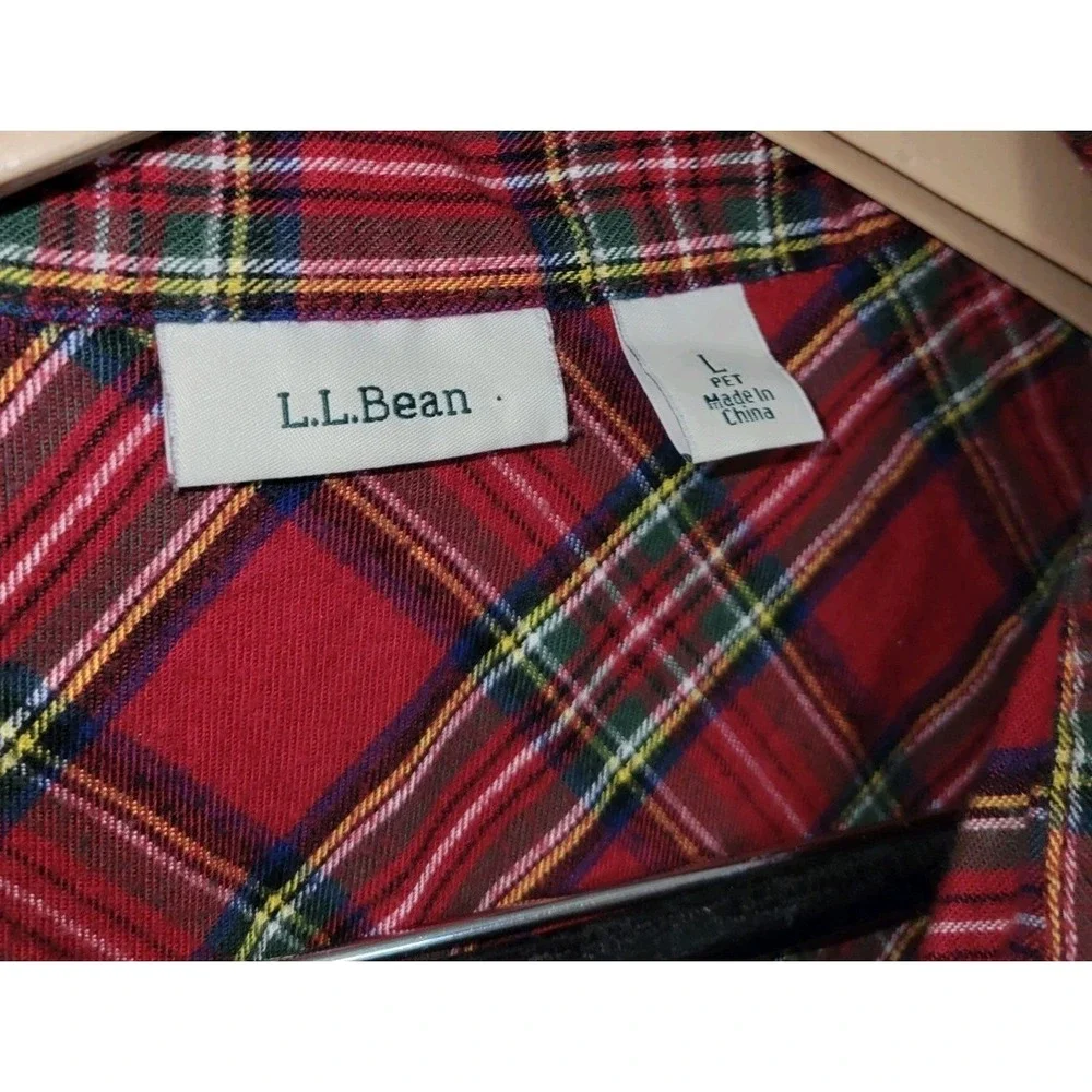 LL‎ Bean Night Gown Women's L Red Green Scotch Plaid Flannel Cotton Christmas